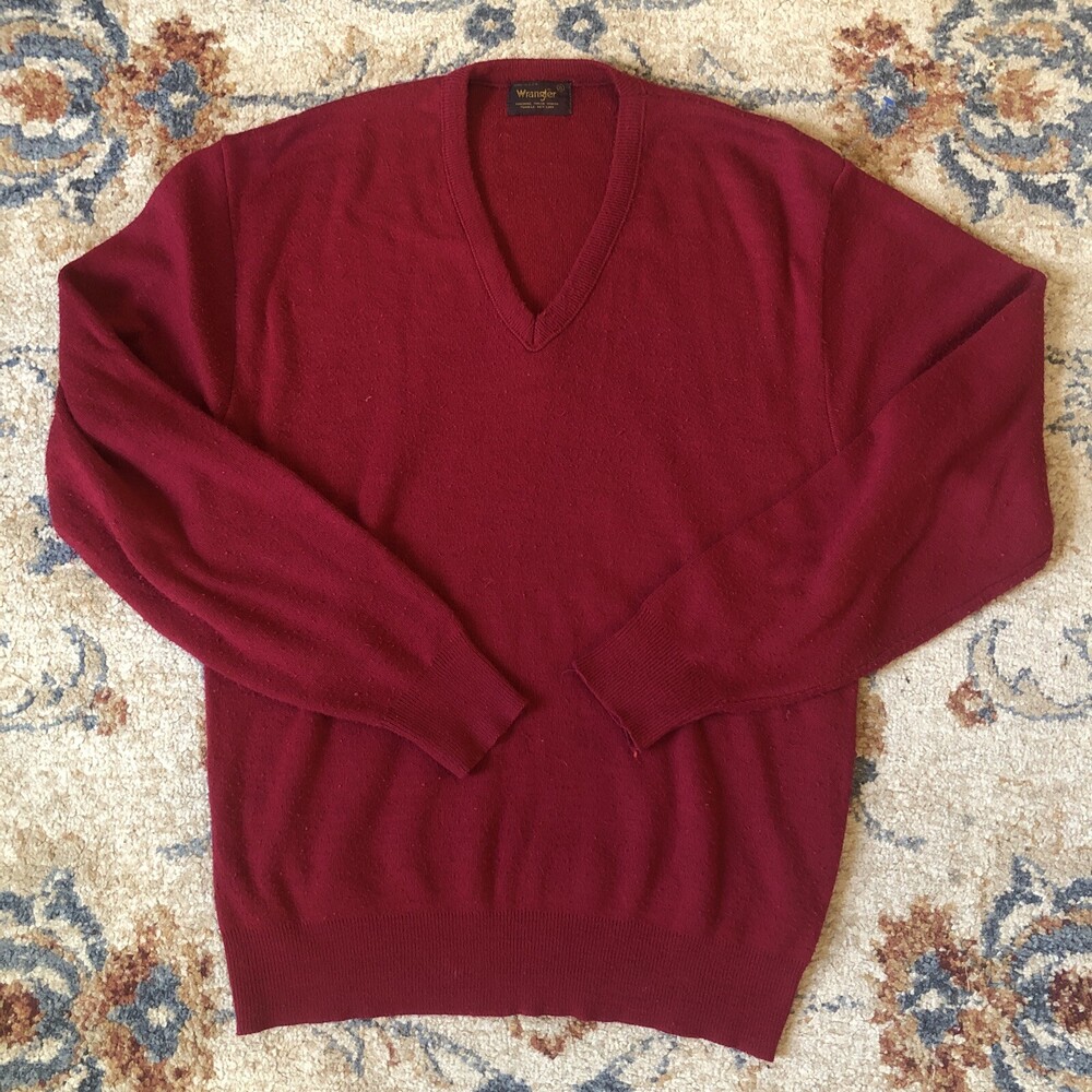Vintage Wrangler V Neck Sweater Men’s Size XL Red Grandpa 90s Made In USA